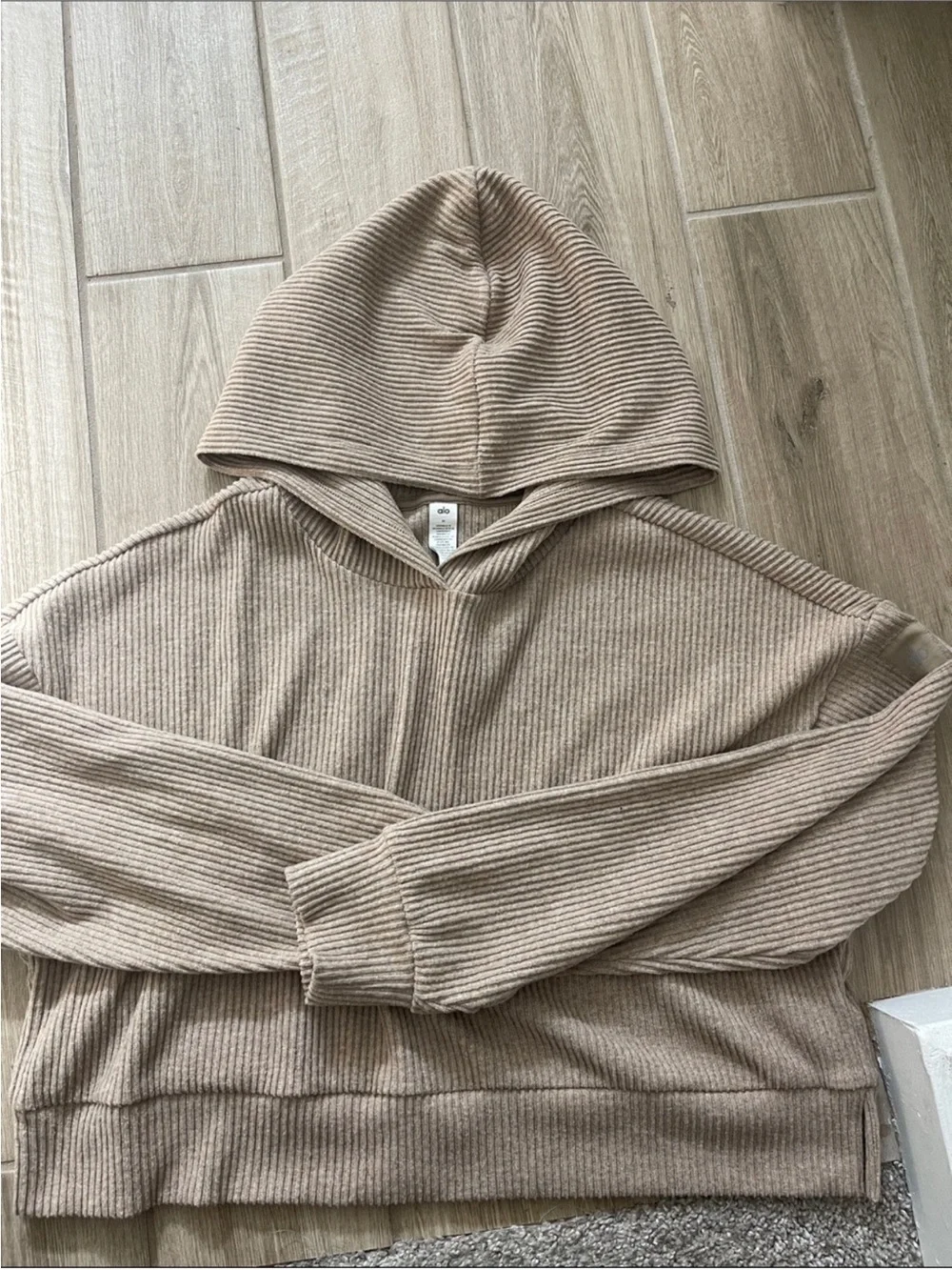 Alo Yoga Muse Hoodie Gravel Heather Cropped Sz M 8-10 W3438R